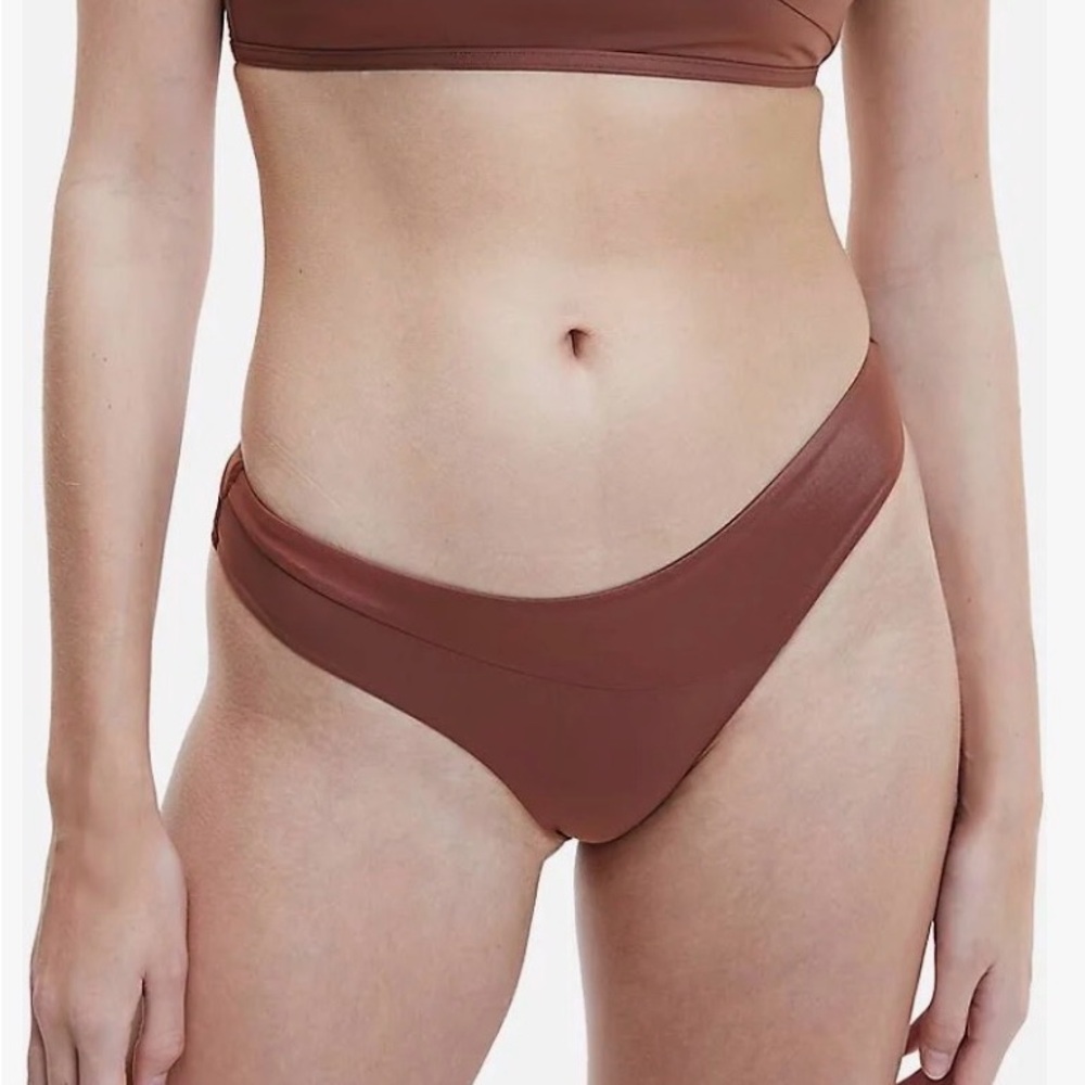 Calvin Klein Smoke Taupe (Brown) Solid High-Rise Bikini Bottom ONLY Large $44 MS